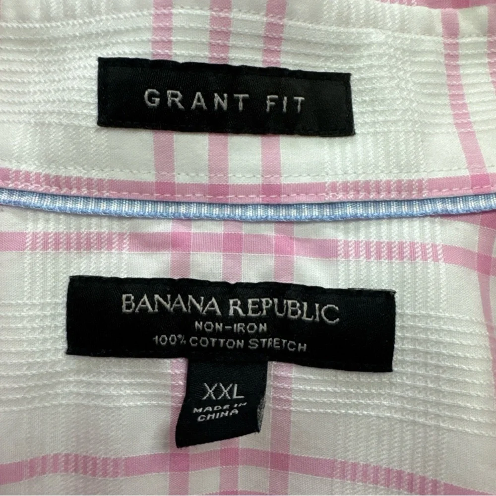 Banana Republic Grant Fit Pink White Gingham Check Shirt XXL 100% Cotton